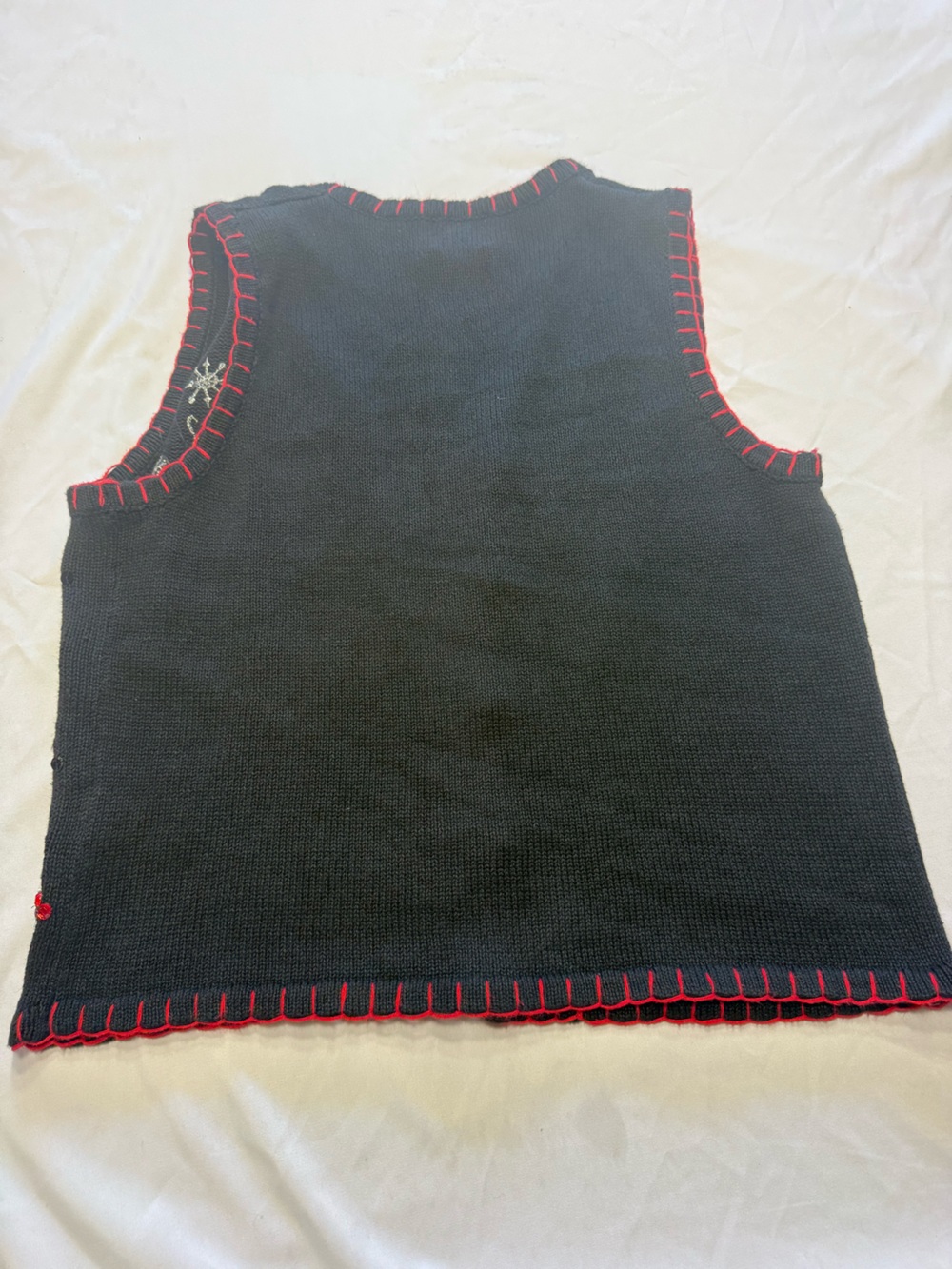 Festive Snowman Embroidered Black Holiday Vest - Picture 4 of 4